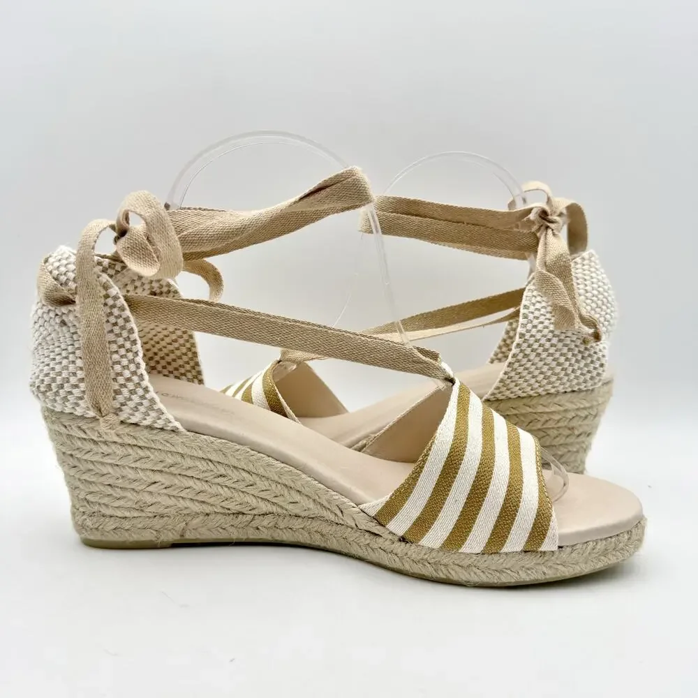 Eric Michael Womens Sara Espadrille Wedge Sandals EU 41 US 10.5 Taupe Canvas GUC